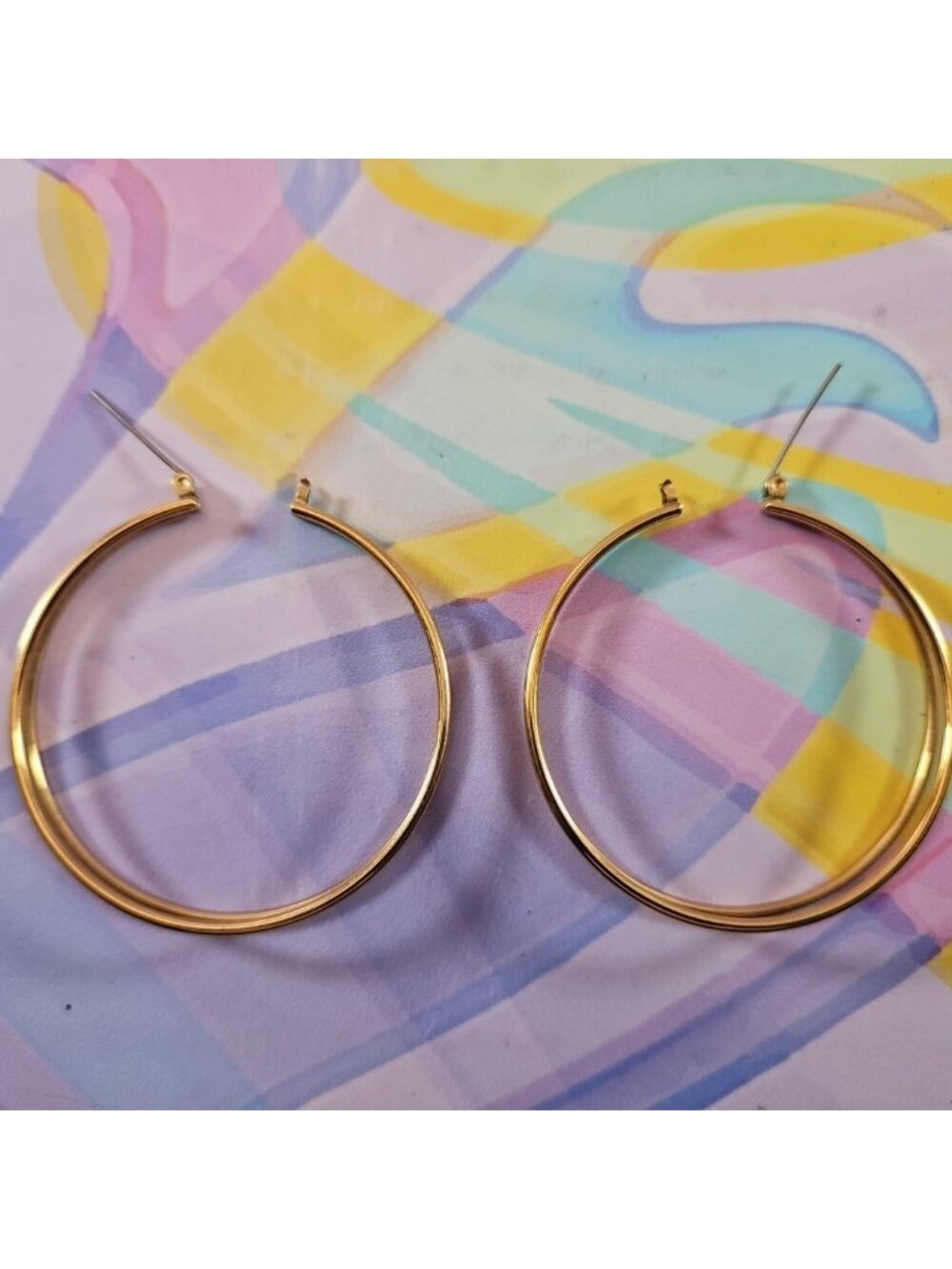 Gold Tone Large Hoop Earrings, 45mm Diameter Vintage